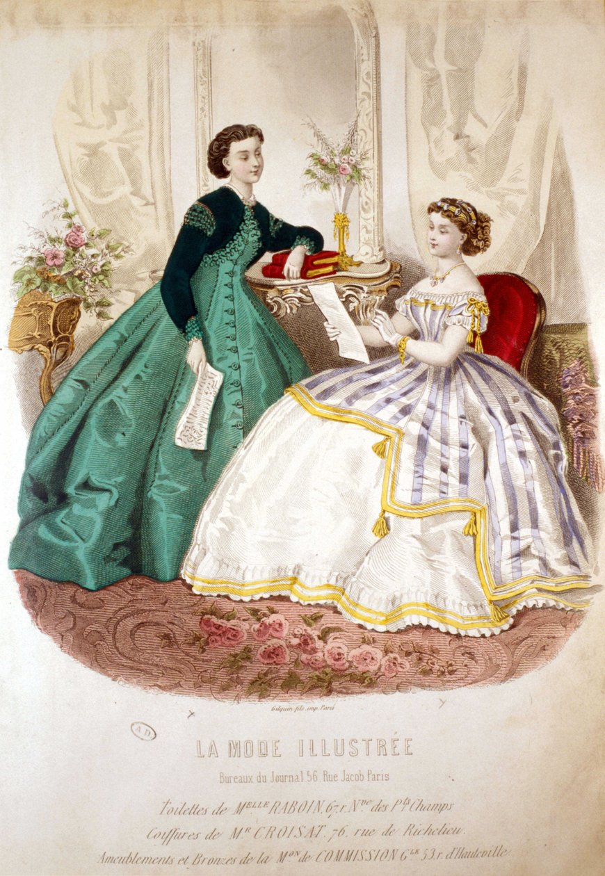 2 femmes lisant : toilette de Mlle Raboin et les coiffures de M. Croisat - dans « La Mode illustrée » - Unknown artist
