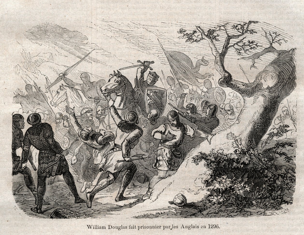 Arrestation de Sir William Douglas « le Hardi » (le Hardi), Seigneur de Douglas (1243 - 1298) en 1296 - gravure dans « Dictionnaire populaire illustré » - 1864 - par Joseph Decembre et Edmond Allonier - Unknown artist