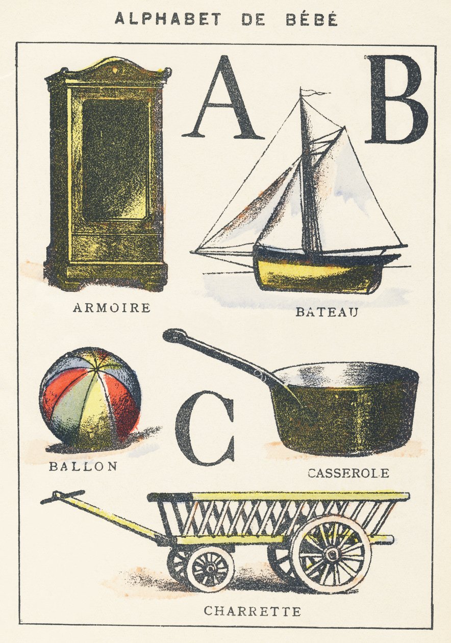 A B C : armoire, bateau, ballon, pot, charrette - Unknown artist