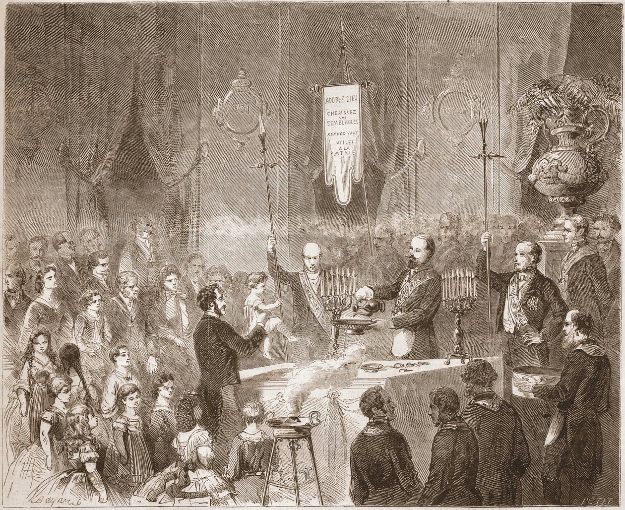 Un baptême maçonnique à la loge de la Fraternelle Amitié en 1861. - Unknown artist