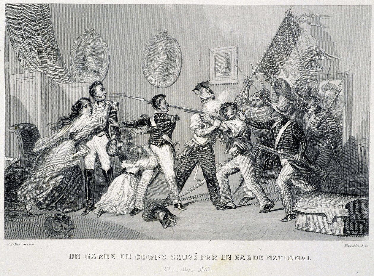 Un garde du corps sauvé par une garde nationale (29 juillet 1830) - dans « Fastes des Gardes nationales de France » - Unknown artist