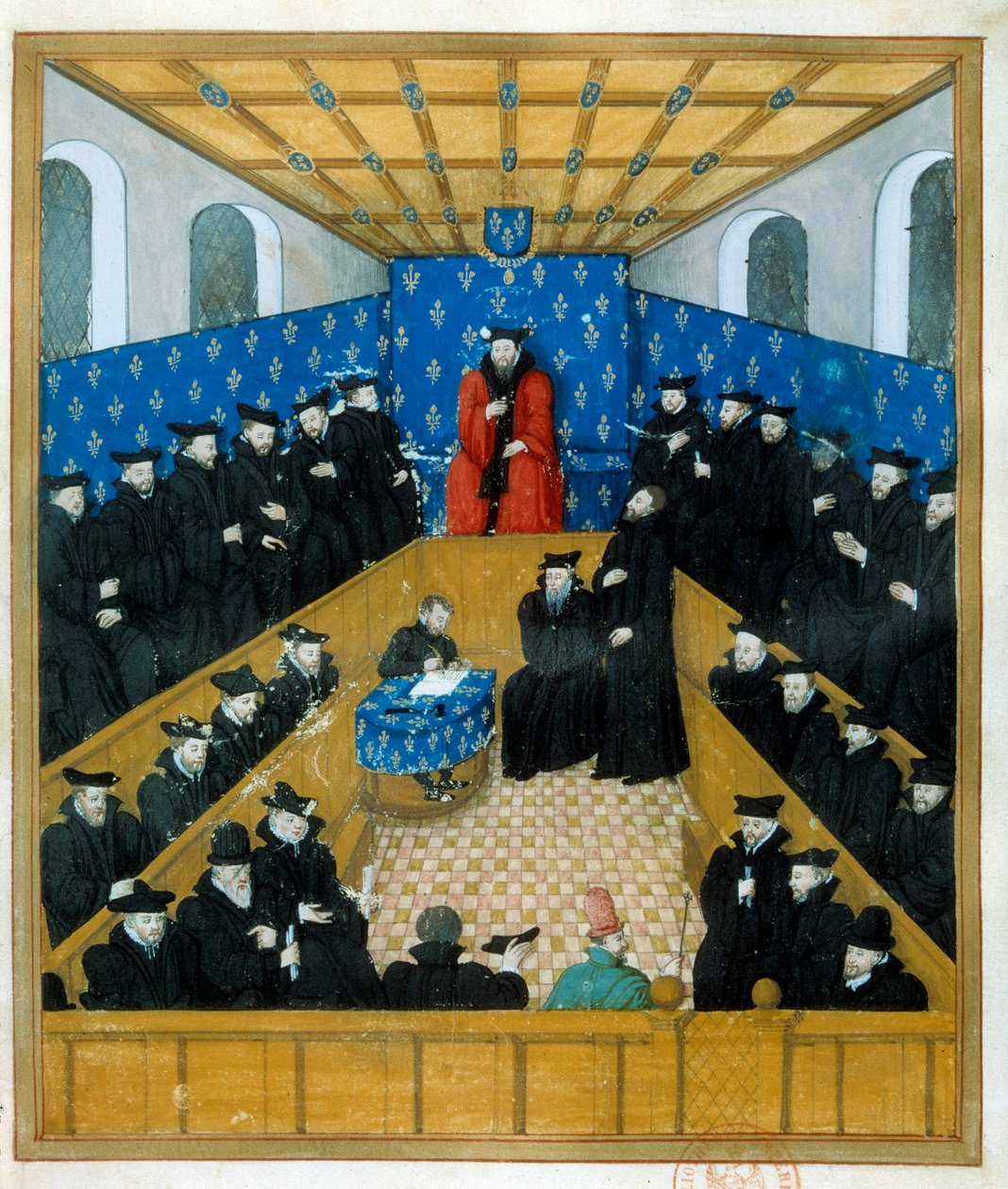 Une cour de justice au 15e siècle. Miniature. Paris, B N - Unknown artist