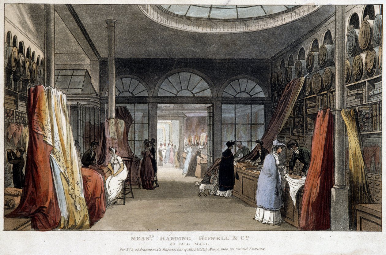 Une boutique de tissus à Londres (Angleterre) - Lithographie vers 1800 - Unknown artist