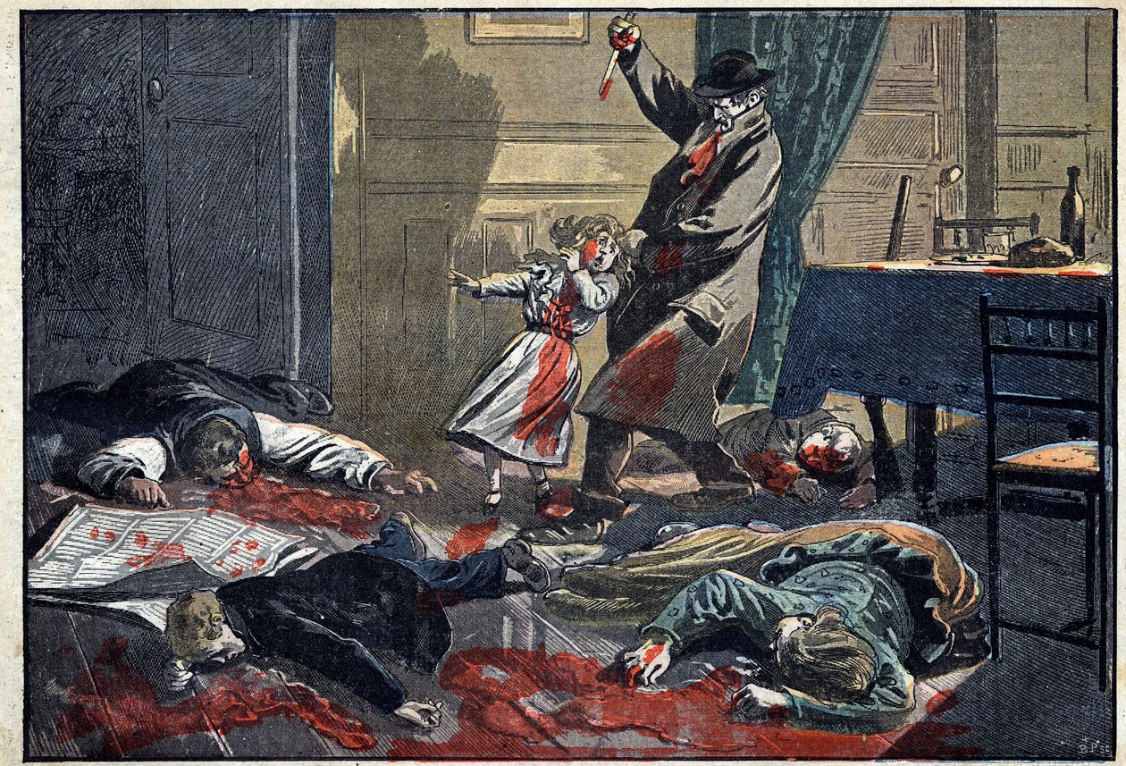 Une famille assassinée : meurtre de la famille Leblond par Caillard, un forcené, à Nassandres, près de Bernay. Illustration dans « Le Pèlerin » du 10 avril - Unknown artist