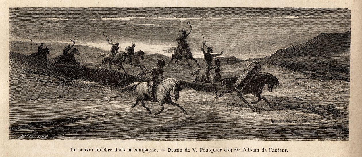 Un convoi funéraire dans la campagne islandaise, dirigé par un cheval portant le cercueil, suivi d