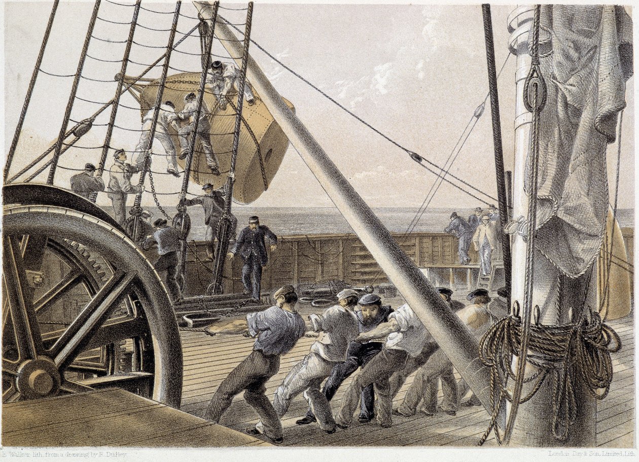Une énorme bouée de repérage a été dessinée le 2 août 1858 - dans "Le télégraphe atlantique" par W. H. Russel, c. 1860 - Unknown artist