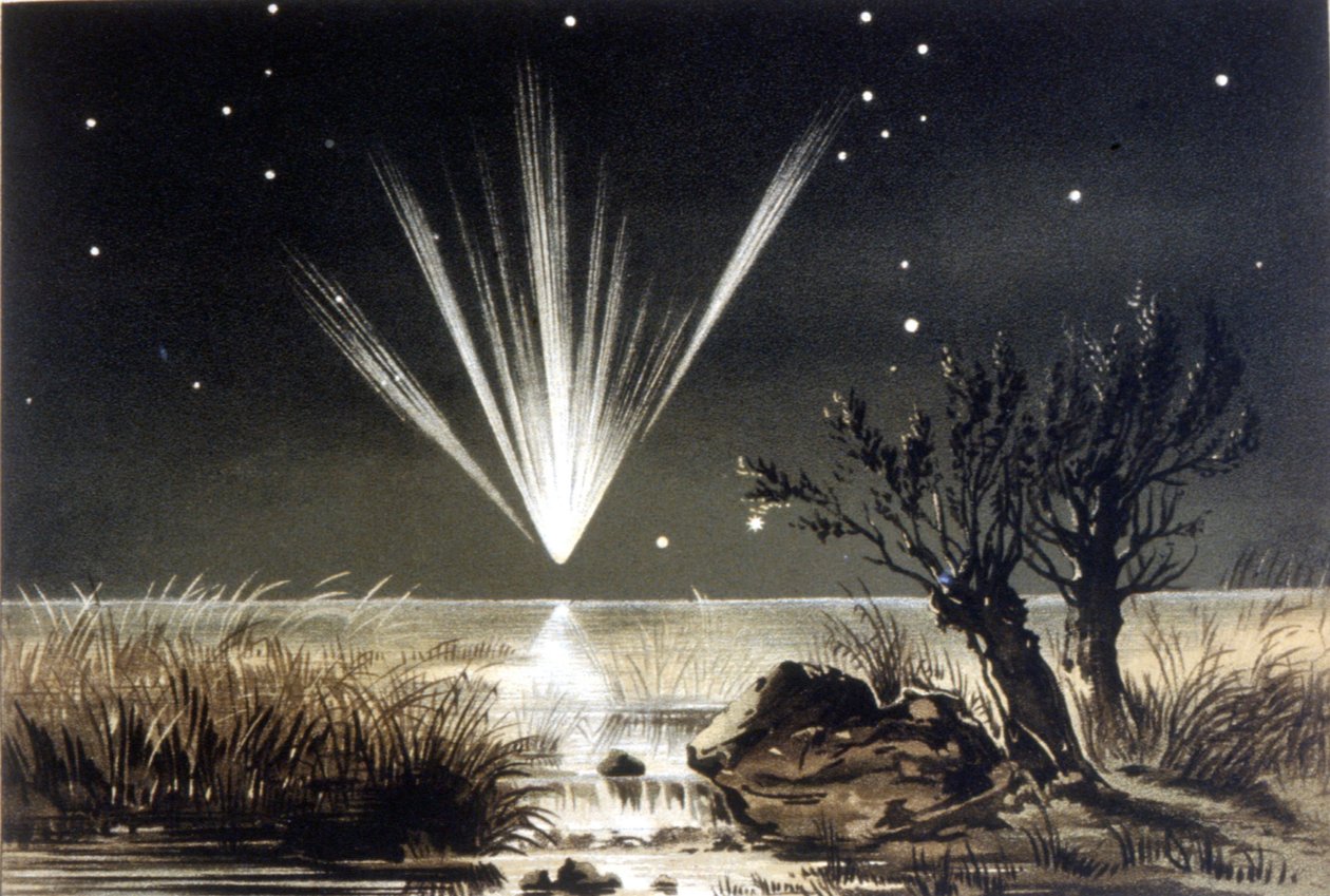 Une météorite tombant dans la mer. Lithographie en couleur de la fin du 19ème siècle - Unknown artist