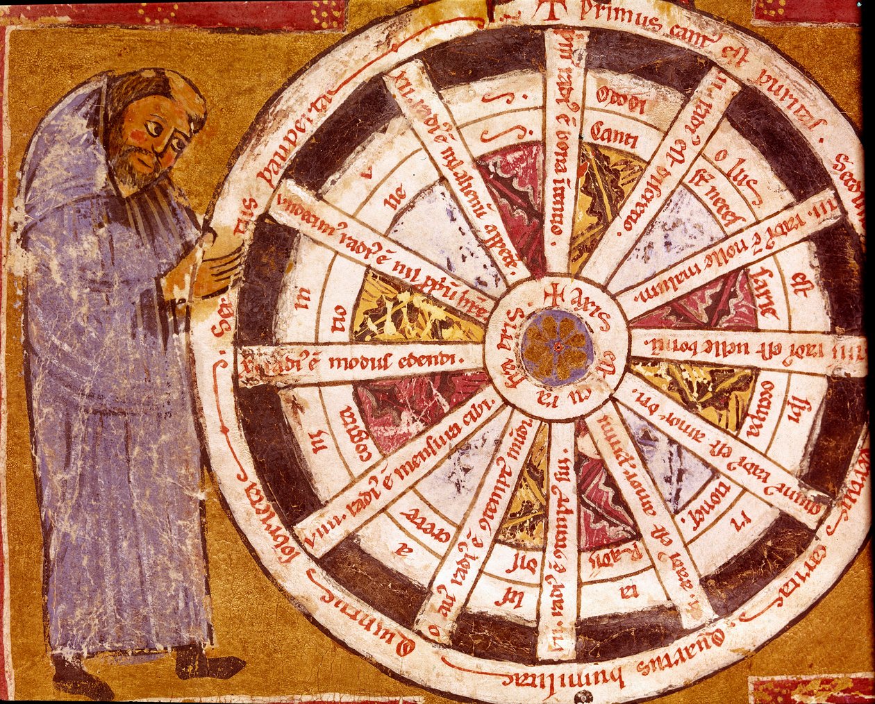 Un moine près de la roue de la vie religieuse Miniature des « Œuvres » de Hugues de Saint-Victor - Unknown artist