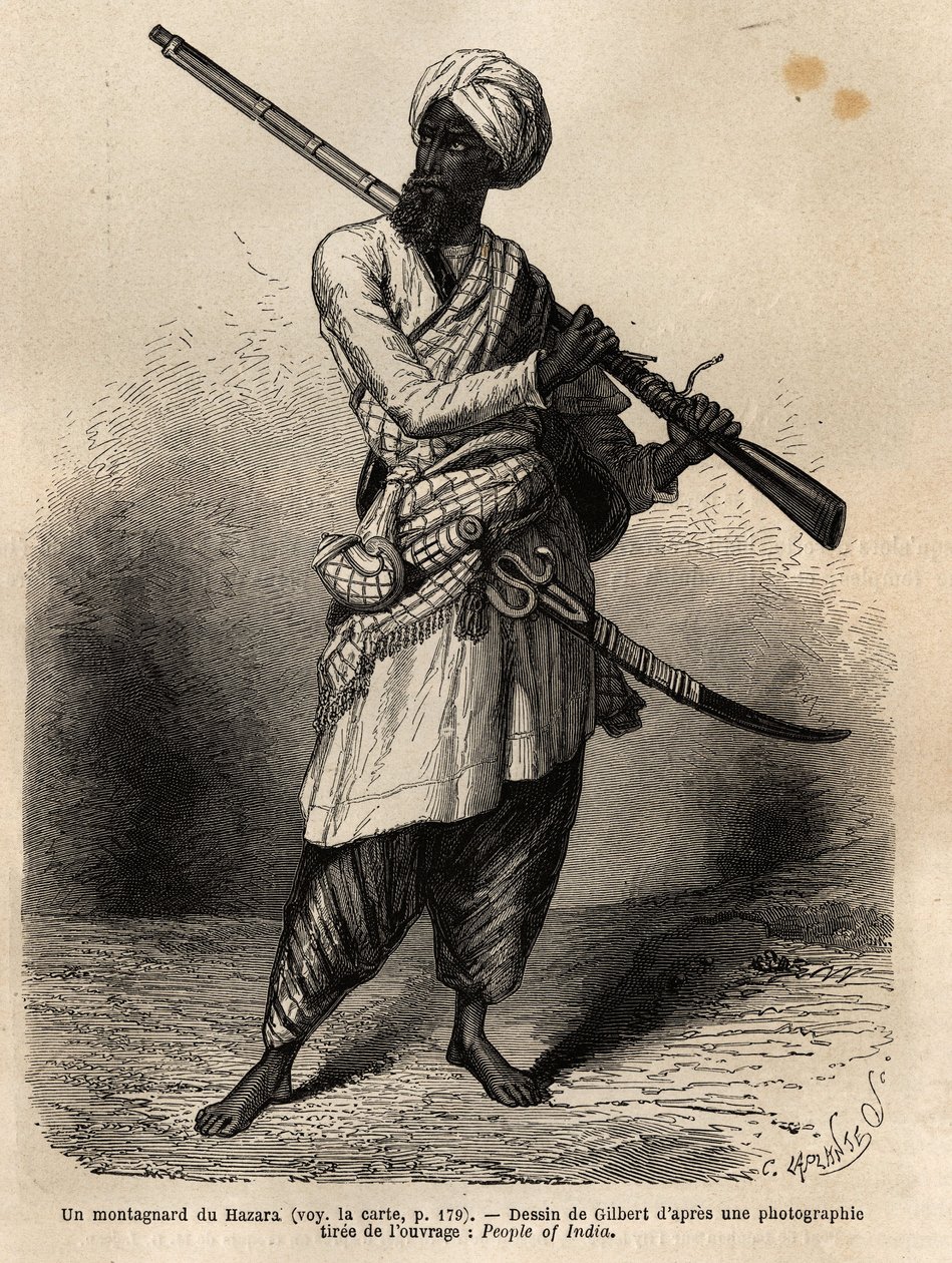 Un montagnard du Hazara (Pendjab, Inde). Gravure pour illustrer le voyage au Pendjab et au Cachemire, récit par Guillaume Lejean, en 1866, publié dans « Le tour du monde, nouveau journal des voyages » - Unknown artist