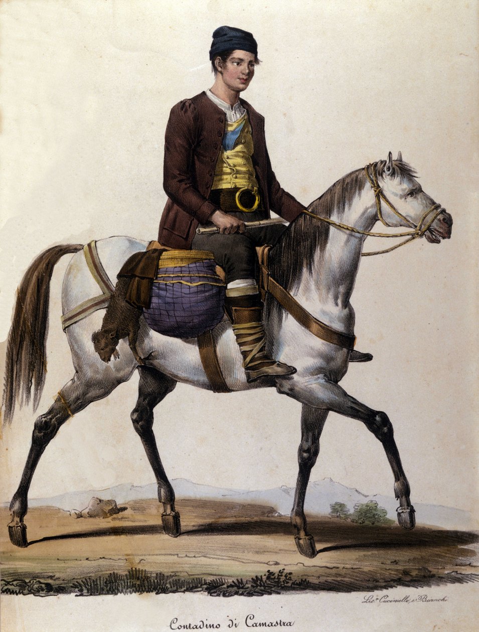 Un paysan à cheval, dans les environs de Camastra en Sicile. Gravure du 19ème siècle - Unknown artist