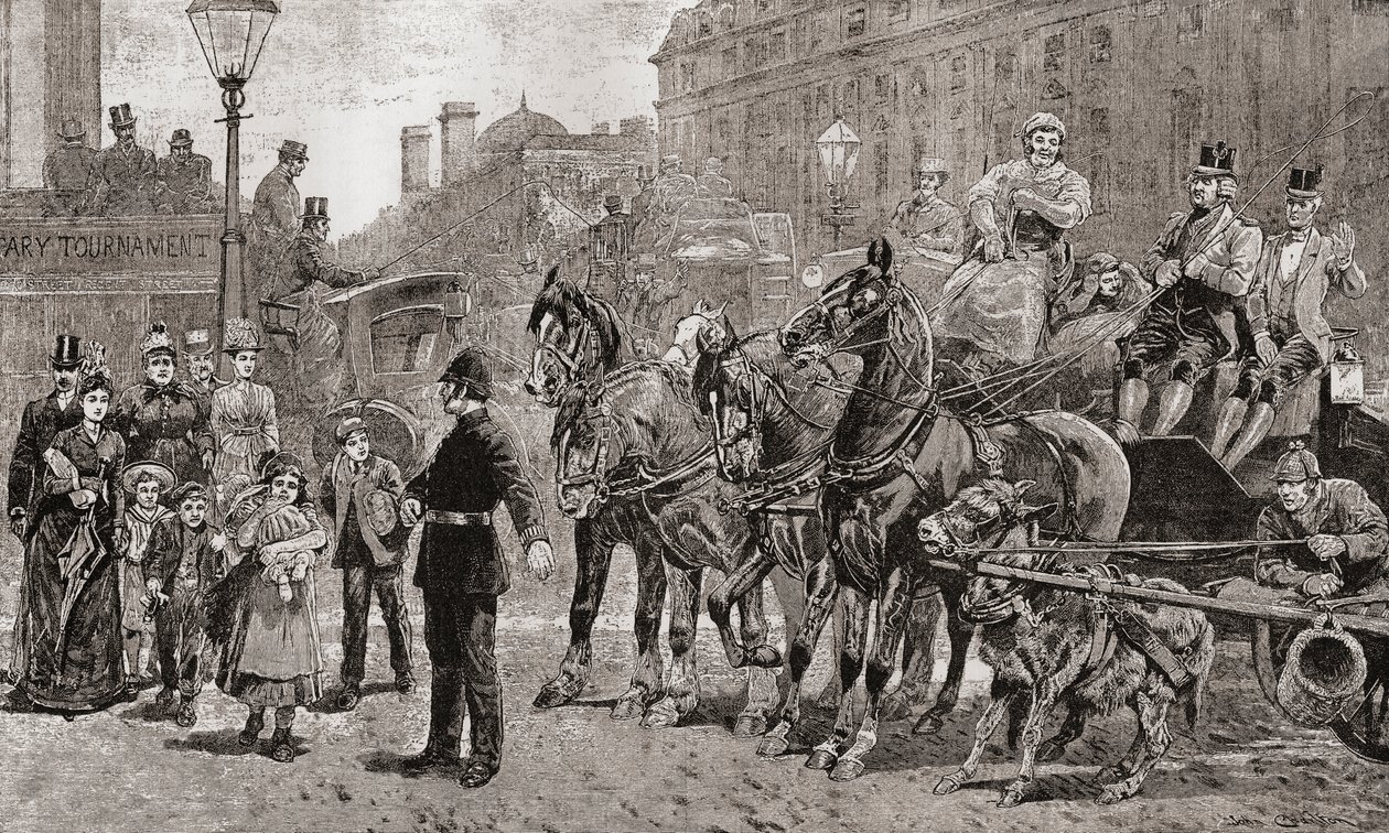 Un policier arrête la circulation à un passage piéton pour permettre aux piétons de traverser, Londres, Angleterre - Unknown artist