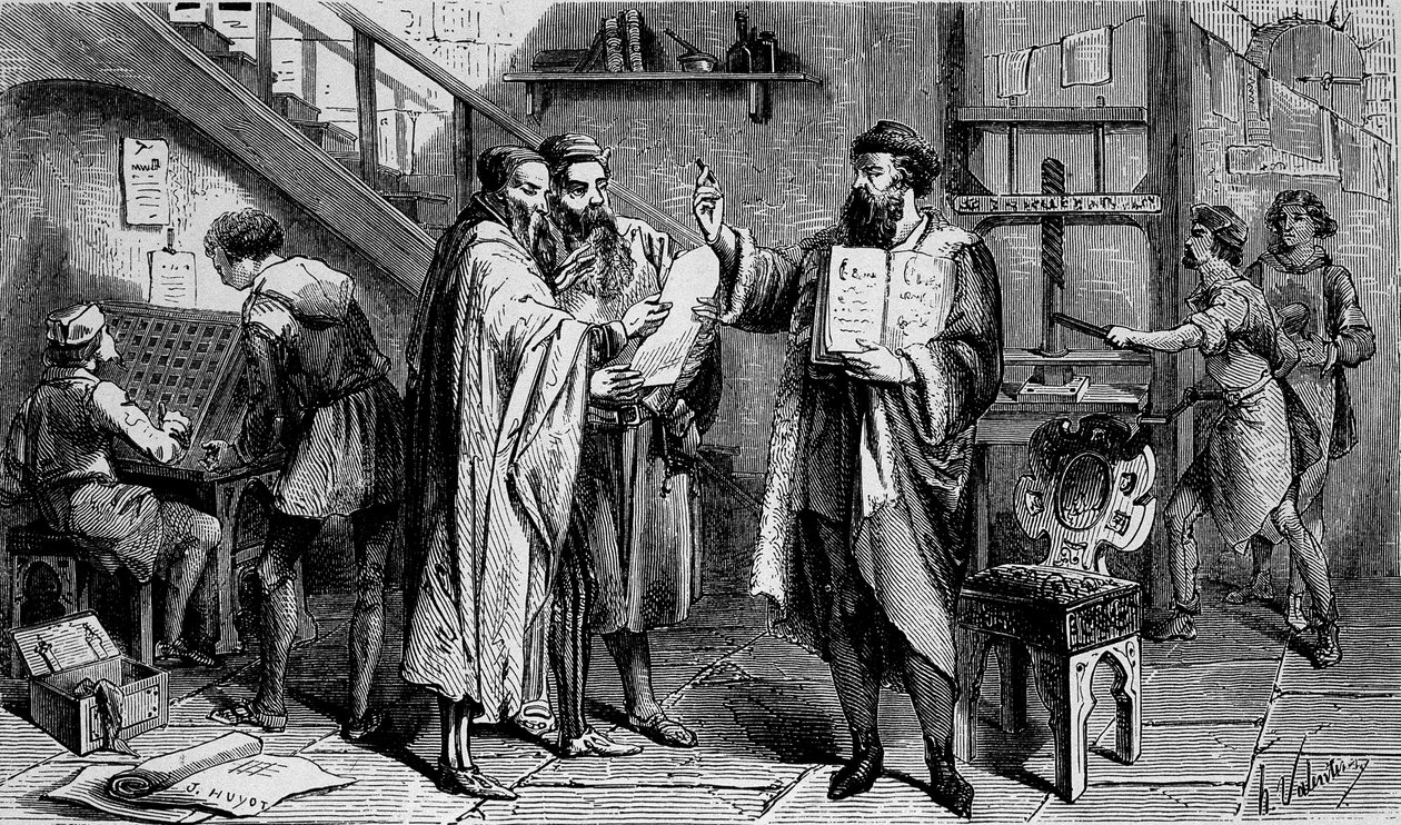 Une imprimerie au 15e siècle, gravure 19e siècle - Unknown artist