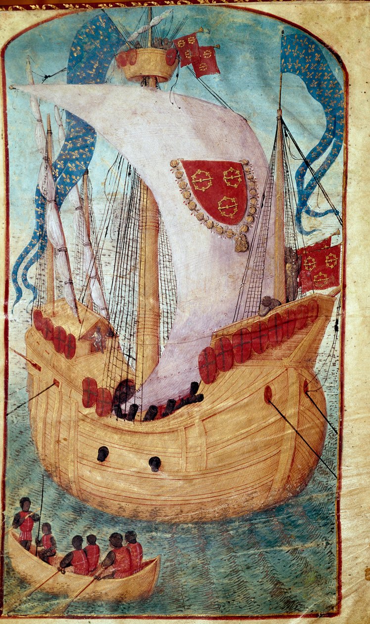 Un navire avec une voile décorée des armoiries de Louis Malet (1441-1516), seigneur de Granville. Miniature d