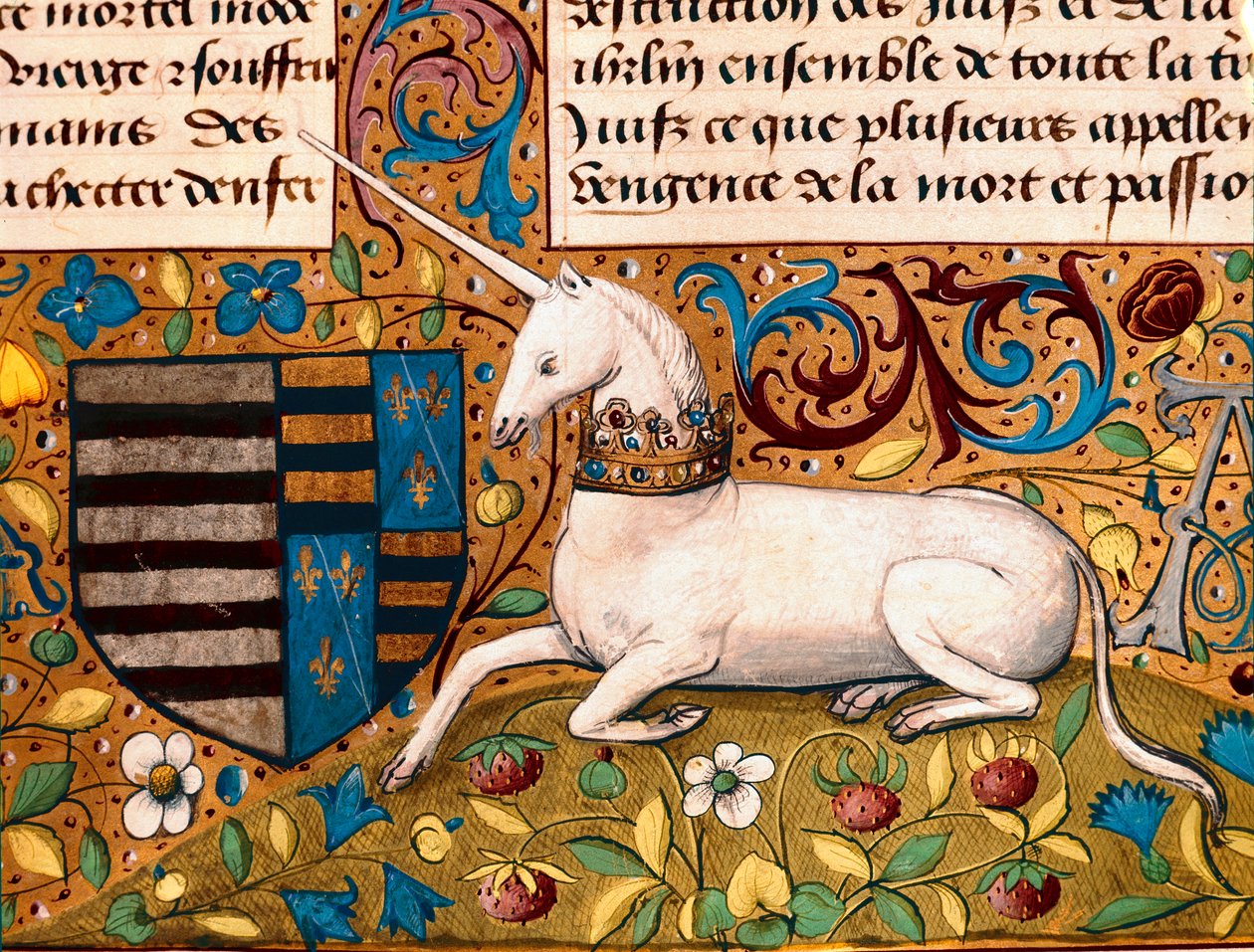 Une licorne et un blason. Détail d