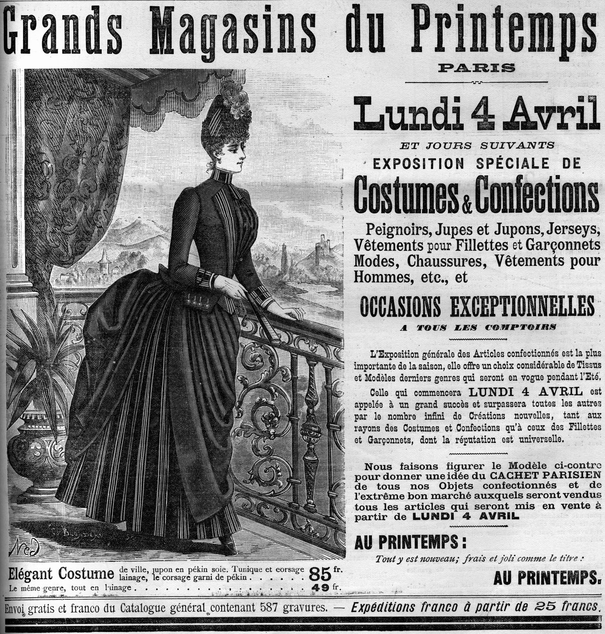 Publicité pour les grands magasins du Printemps à Paris, dans Le Monde Illustré 1887 - Unknown artist