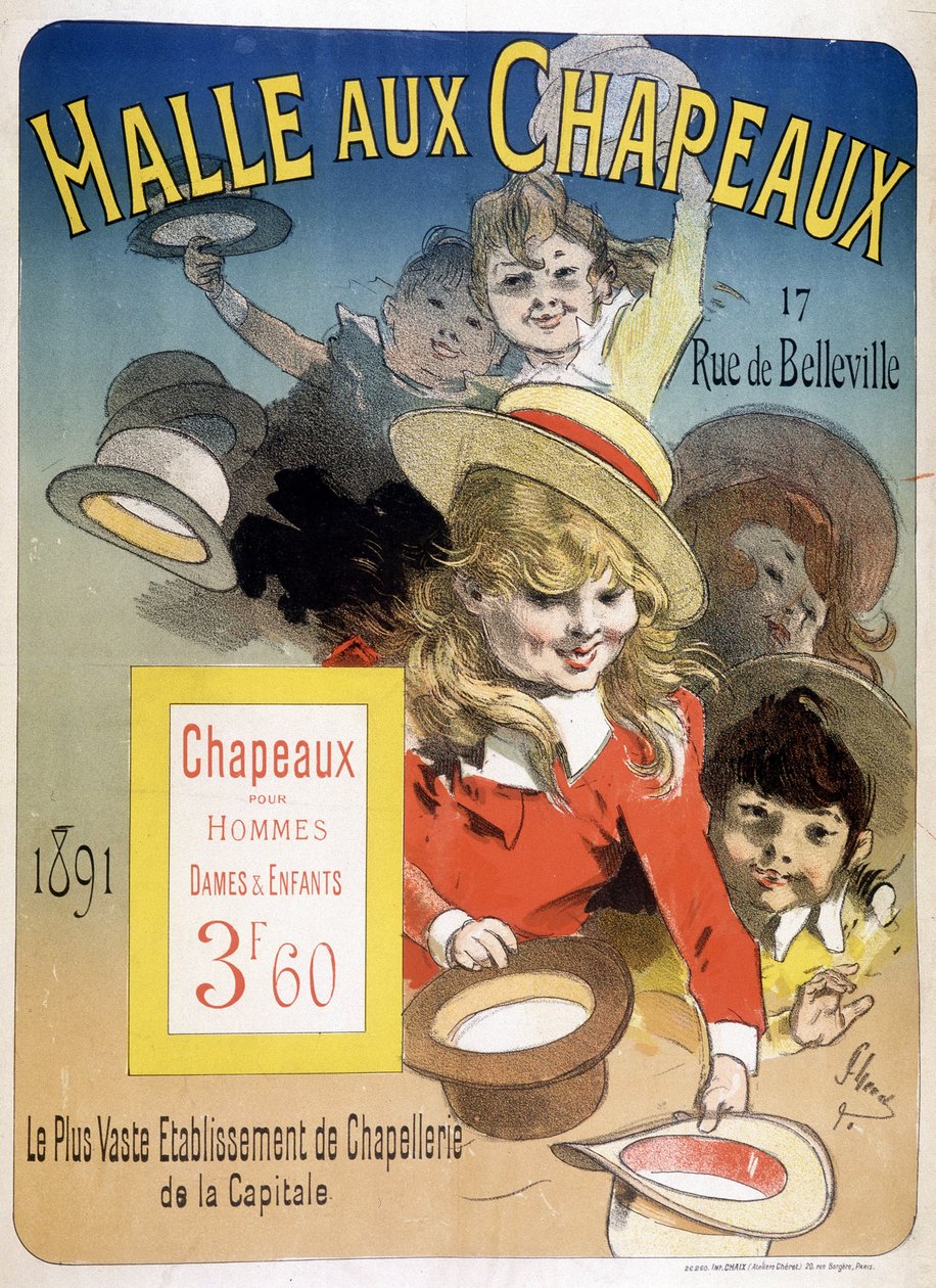 Affiche publicitaire pour la Halle aux chapeaux, rue de Belleville à Paris - Unknown artist