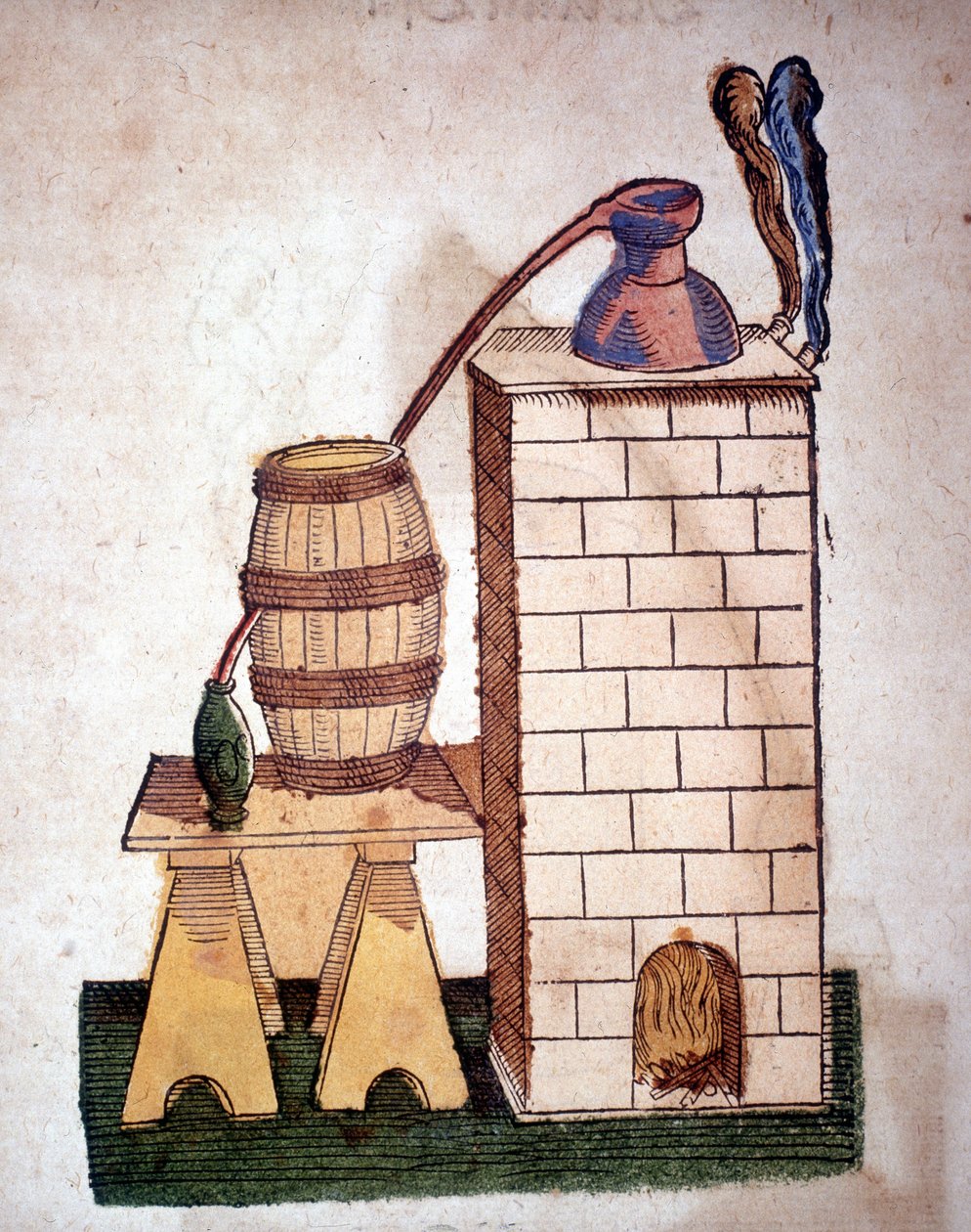 Alchimie : appareil de distillation. Gravure d