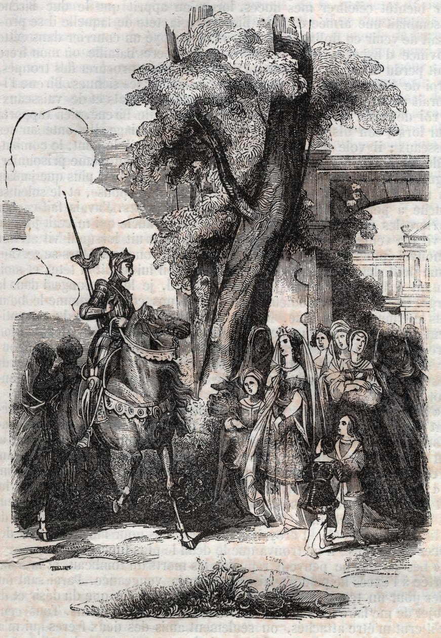 Alcina et sa cour viennent saluer Ruggiero - gravure de 1851 tirée du poème « Orlando furioso » (1516) de Ludovico Ariosto - Édition traduite de l