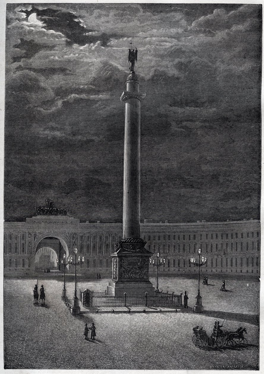 Colonne Alexandre à Saint-Pétersbourg, Russie - La colonne Alexandre à Saint-Pétersbourg - gravure de 1870 - Unknown artist