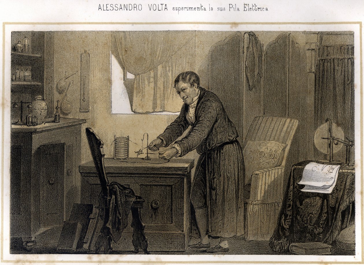 Alexandre (Alessandro) Volta (1745 - 1827) et son expérience sur la pile électrique - dans « Storia d