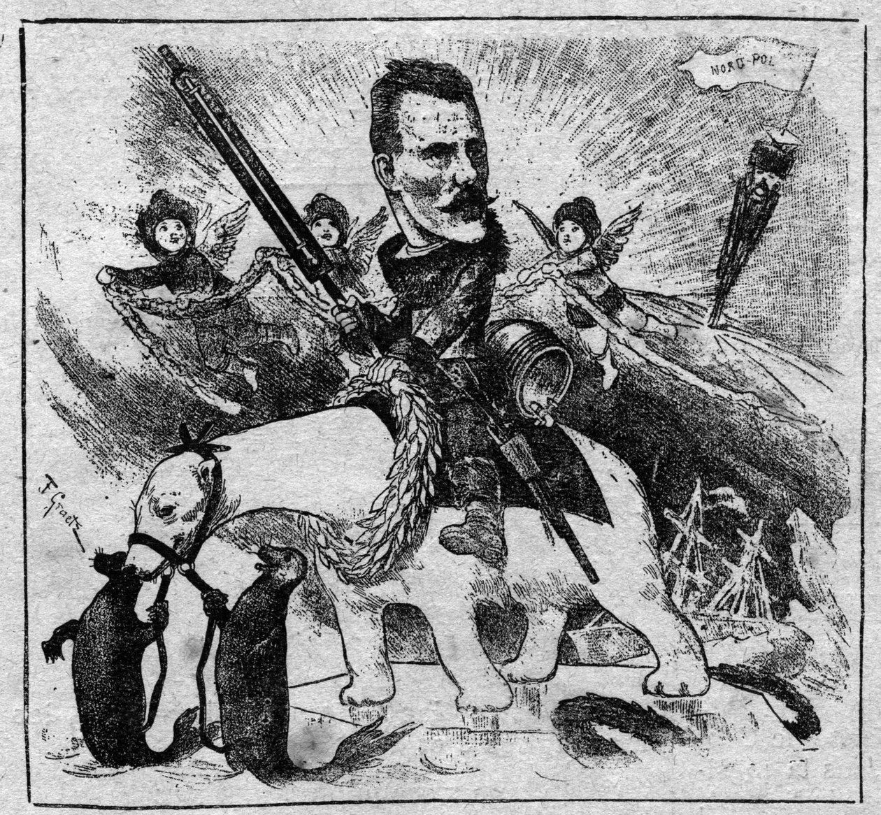Allégorie sur le retour de Fridtjof Nansen (1861-1930) du pôle nord - gravure de 1897 - Unknown artist