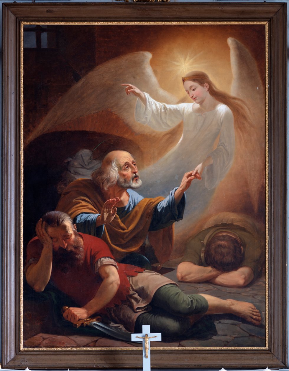 Un ange libère Saint Pierre de la prison, dessiné par F. Devigne (?) - Unknown artist