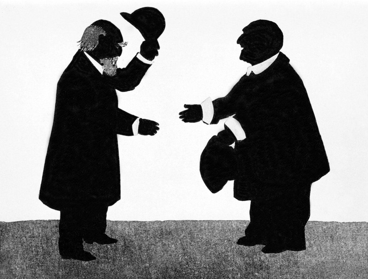 Une rencontre imaginée entre Eduard Hanslick (1825 - 1904), musicologue autrichien et le compositeur Anton Bruckner (1824 - 1896). Ombre chinoise - Unknown artist