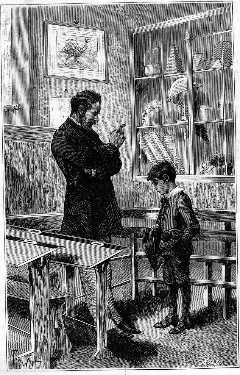 André Gaudry réprimandé par son professeur. Gravure dans « Le journal de la jeunesse » - Unknown artist