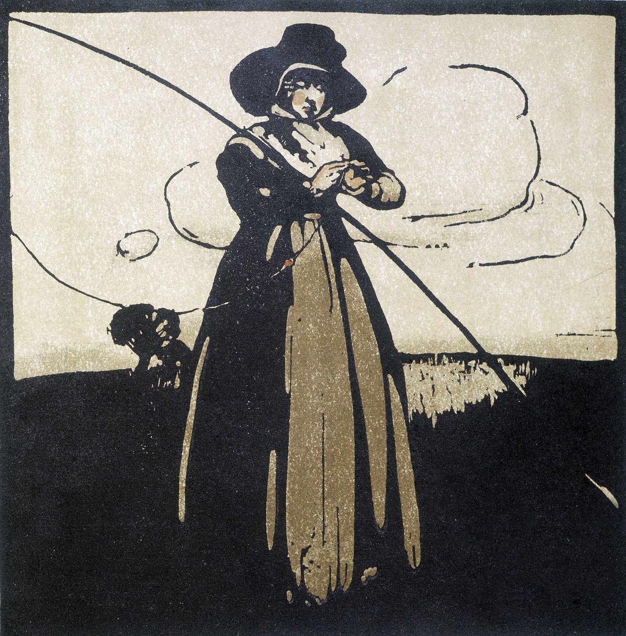 Pêche à la ligne : Femme préparant son hameçon - calendrier - Unknown artist
