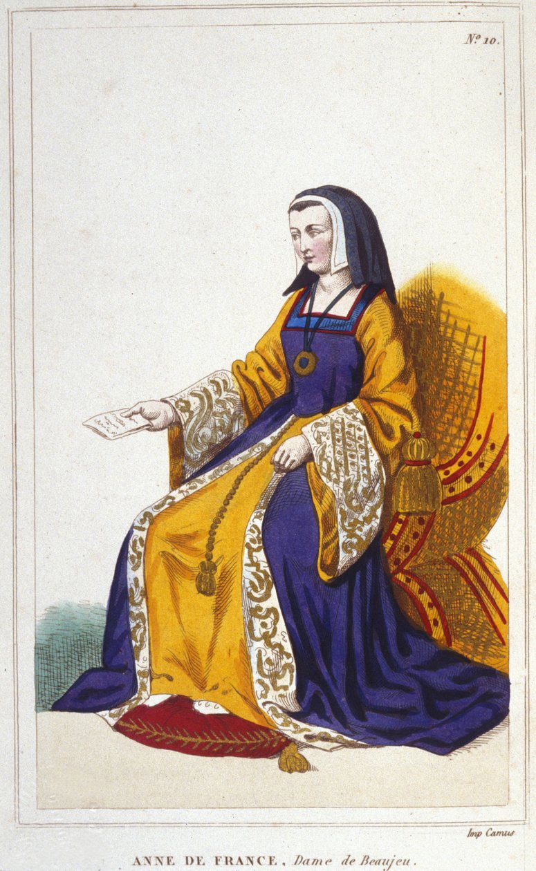Anne de Beaujeu ou Anne de France, princesse française (1460-1522). Fille aînée du dauphin Louis, futur Louis XI, elle a régné avec l