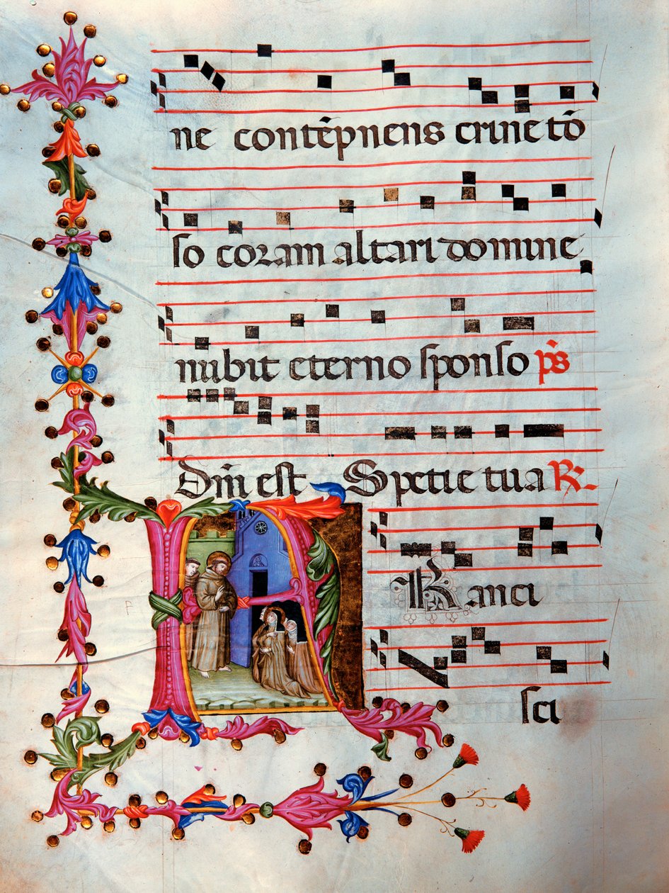 Antiphonaire en note 7, livre contenant les chants à chanter par le chœur pendant la messe (parchemin) - Unknown Artist
