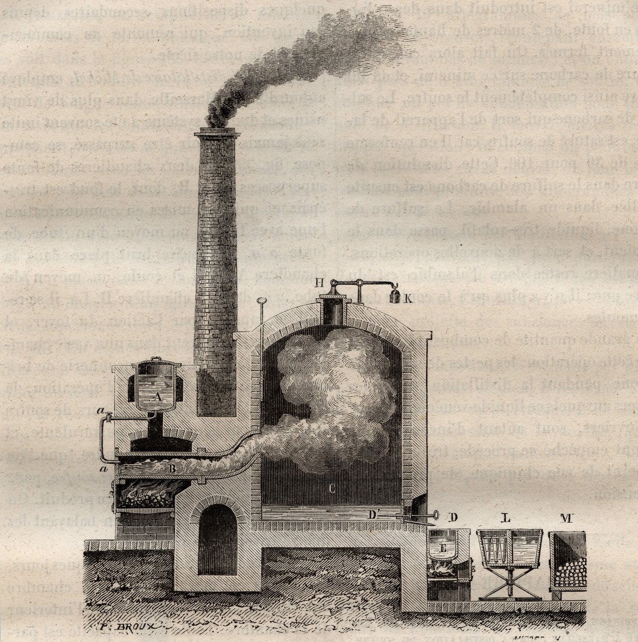 Appareil de Michel de Marseille, pour la distillation du soufre brut - gravure dans 