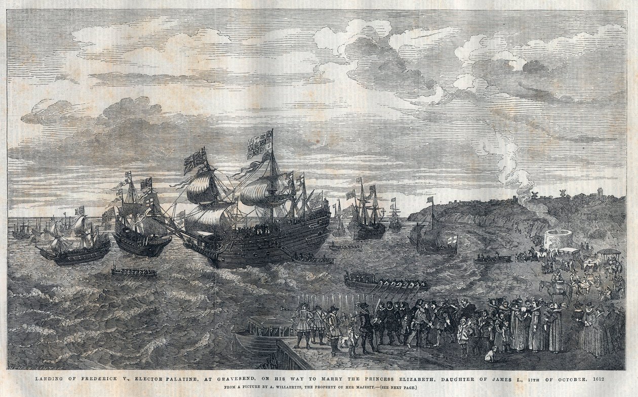 Arrivée de Frédéric V du Palatinat (1596-1632) au port de Gravesend pour épouser la princesse Élisabeth d