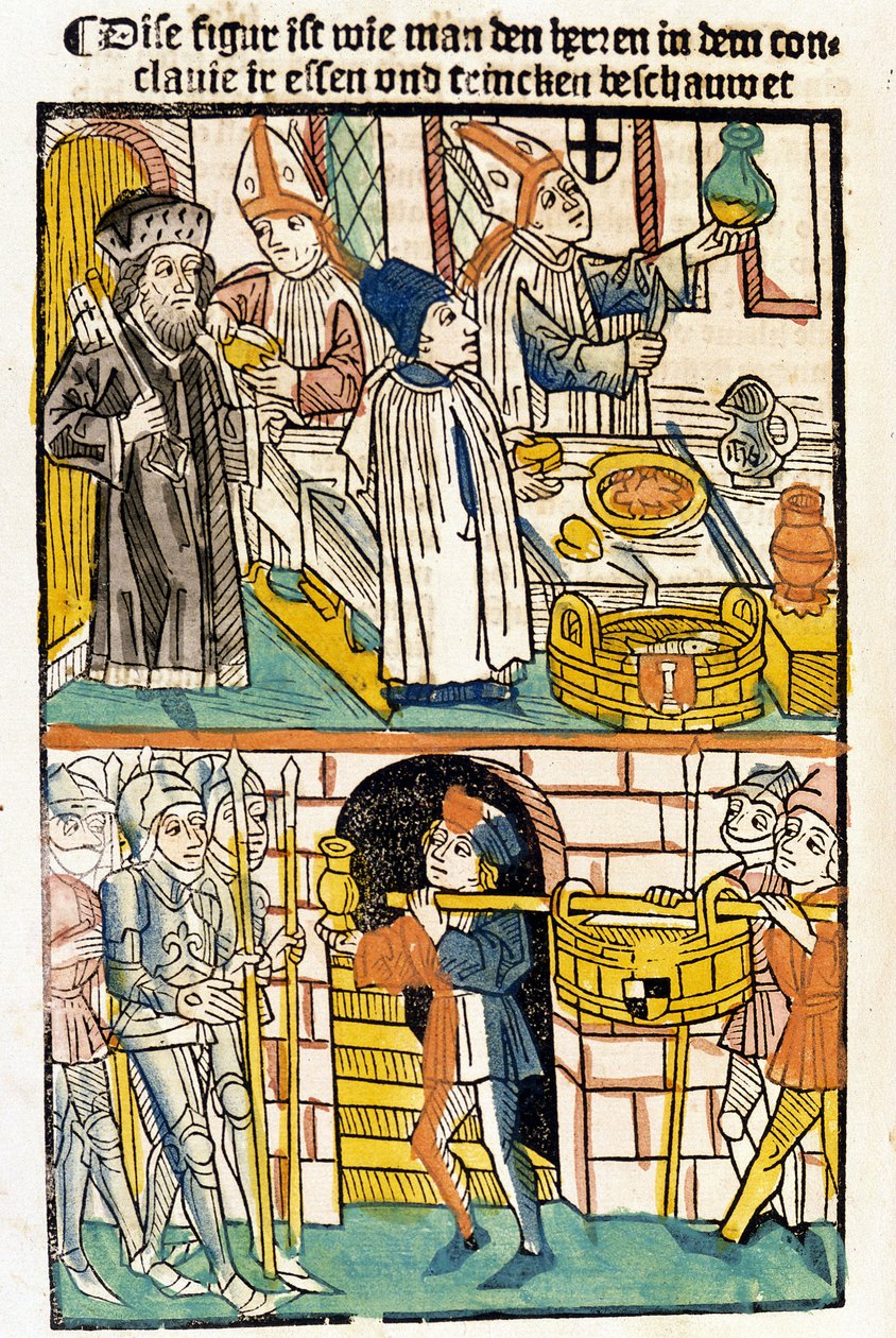 Arrivée de nourriture pour que les membres du Concile de Constance (1417) puissent manger pendant lequel le pape Martin V a été élu. « Das Concilium » - Unknown artist