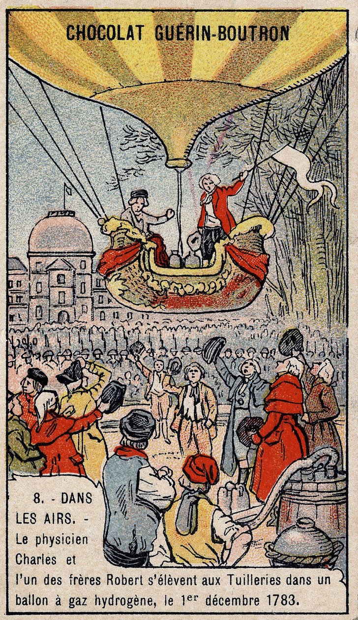 Ascension en ballon à gaz hydrogène des aéronautes français Charles et Robert le Jeune, réalisée à Paris, dans le Jardin des Tuileries. 1er décembre. - Unknown artist