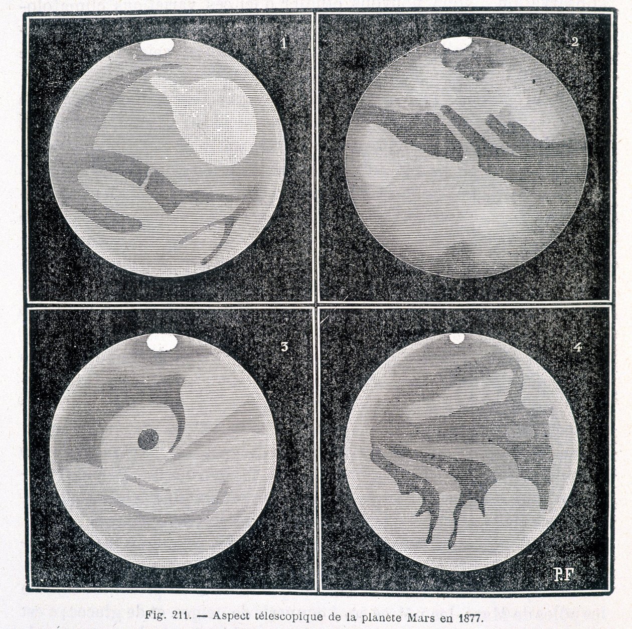 Aspects télescopiques de la planète Mars en 1877 - dans "Astronomie Populaire" par Camille Flammarion, éd. Marpon & Flammarion - Unknown artist