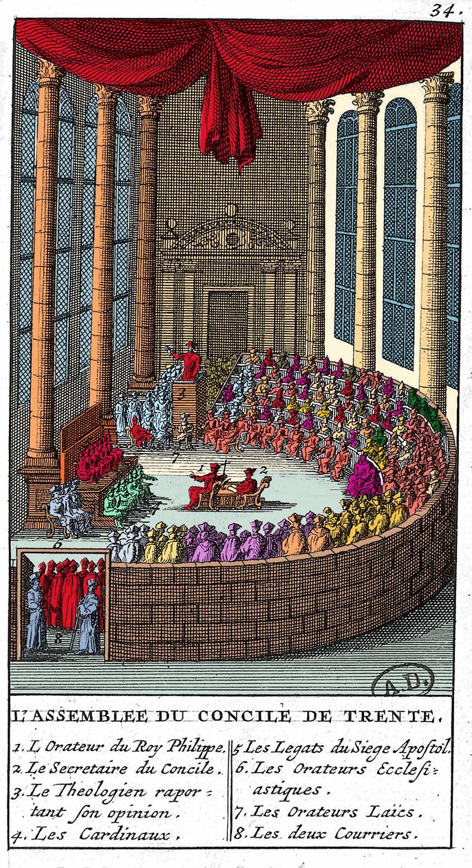 Assemblée du Concile de Trente (1545-1563), gravure de 1706. - Unknown artist