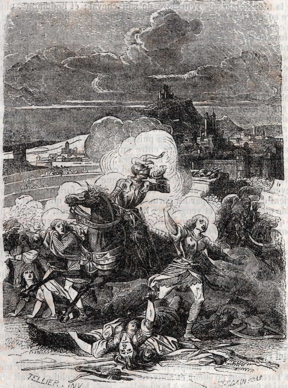 Astolphe fait fuir les femmes homicides - gravure de 1851 de « Roland furieux » (Orlando furioso) (16ème siècle) par Ludovico Ariosto, dit l