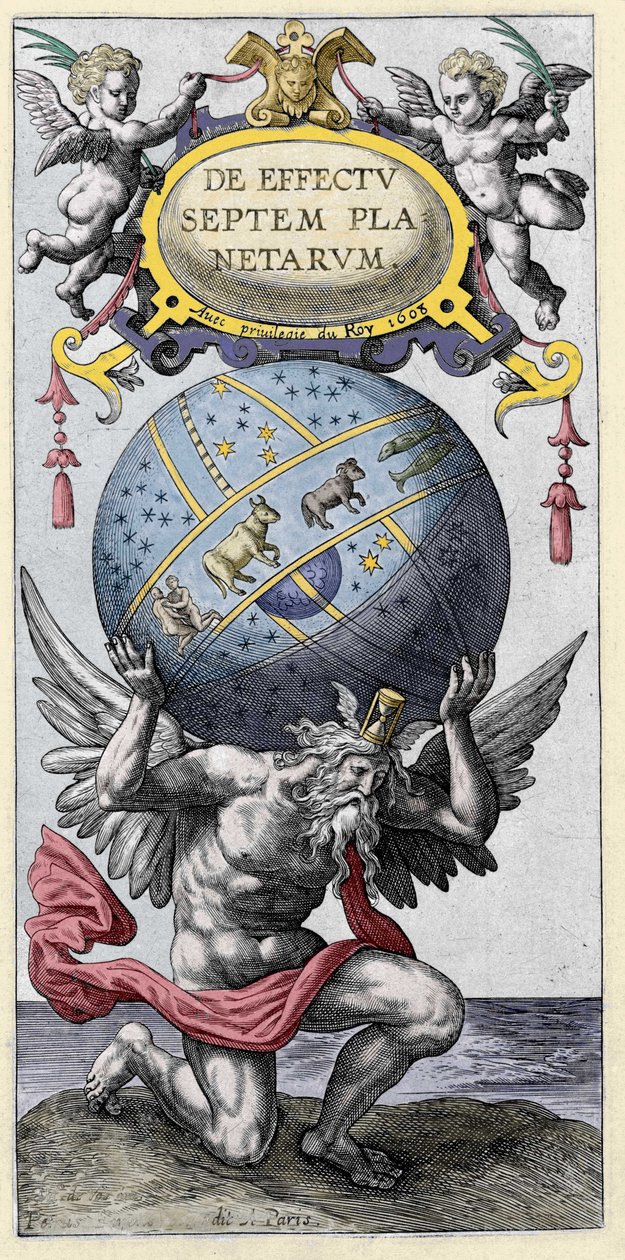 Atlas portant le monde. Gravure du début du 17e siècle. - Unknown artist