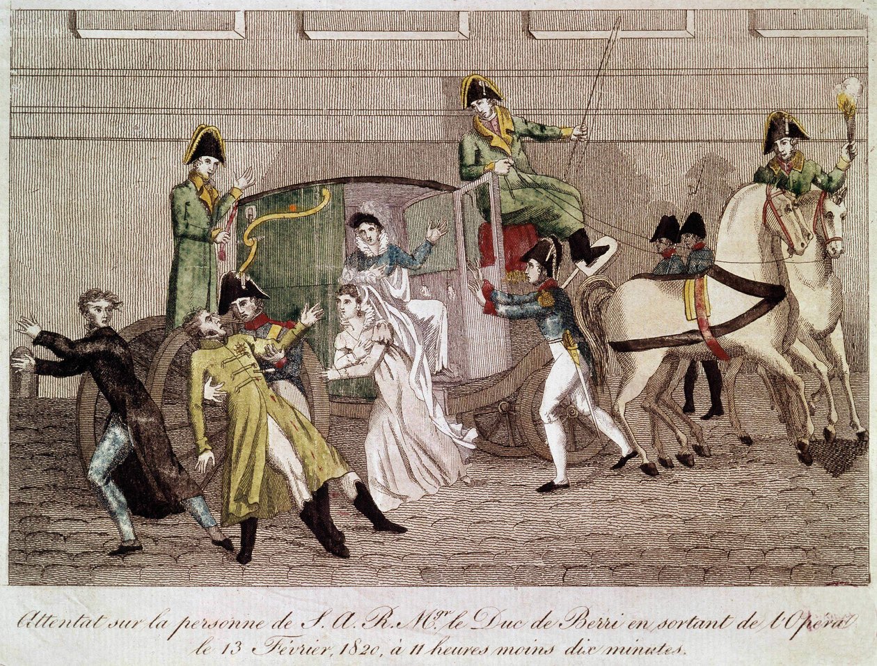 Attaque contre le duc de Berry par Louis Pierre Louvel en sortant de l
