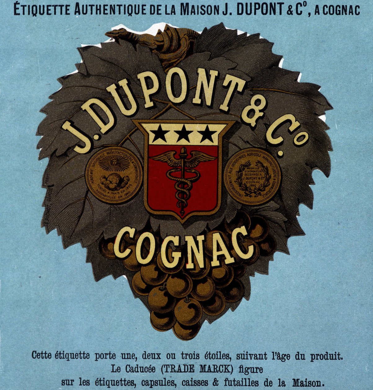 Étiquette authentique de J. Dupont & C°, Cognac. Édition de 1882 - Unknown artist