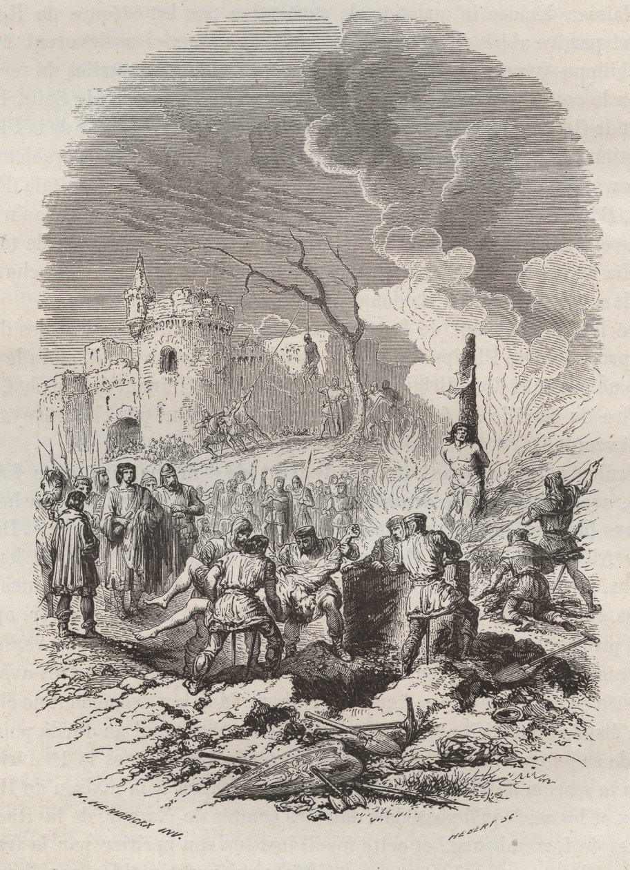 Baudouin V, comte de Flandre (1012-1067) rétablissant la police dans ses états - Gravure de 1868 dans « Histoire de Belgique des temps primitifs à la fin du règne de Léopold Ier » par Théodore Juste (1818-1888) - Collection privée - Unknown artist
