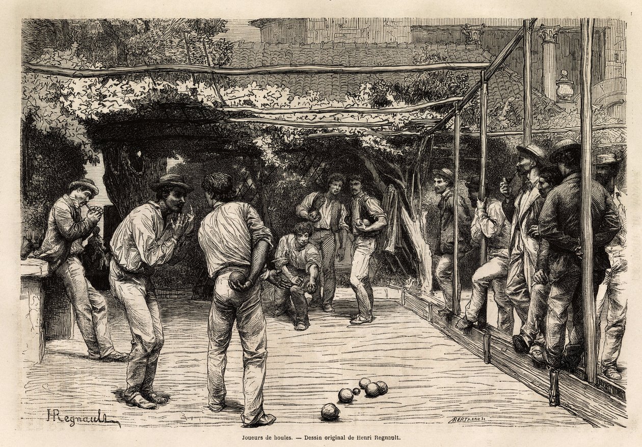 Joueurs de balle à Rome (Italie). Gravure pour illustrer le voyage à Rome, par Francis Wey, en 1864-1868, publiée dans « Le tour du monde, nouveau journal des voyages », sous la direction d