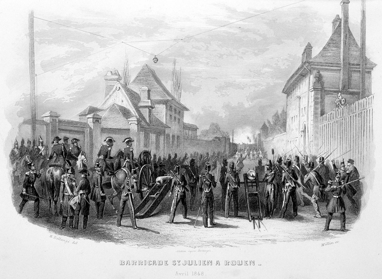 Barricade Saint Julien à Rouen, avril 1848 - dans "Fastes des Gardes nationales de France" - Unknown artist