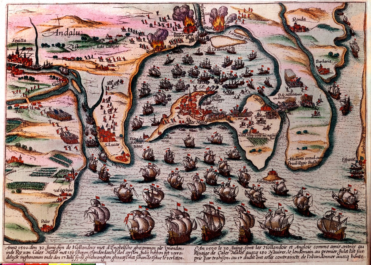 Plan de bataille de Cales Males (Espagne) le 30 juin 1596. La flotte de l