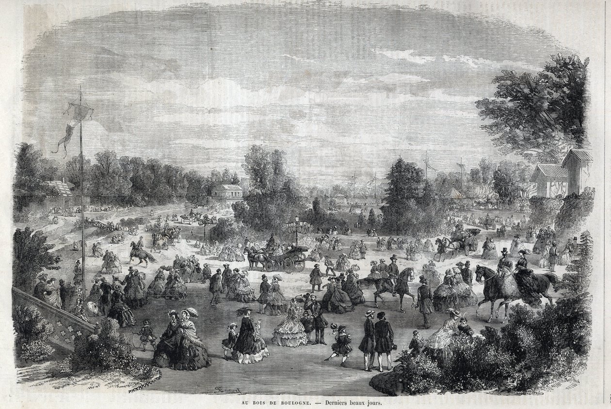 Beaux jours au Bois de Boulogne à Paris. Gravure dans « L