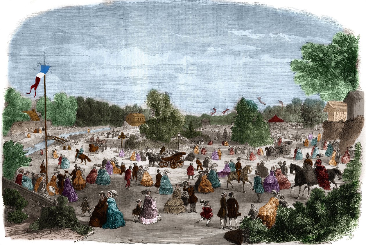 Beaux jours au Bois de Boulogne à Paris. Gravure dans « L