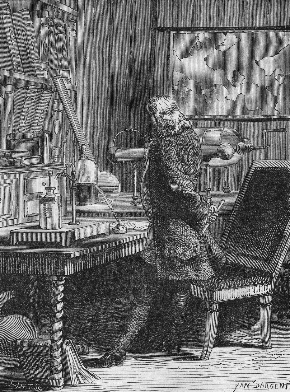 Benjamin Franklin dans son laboratoire de physique à Philadelphie. Dans « Album de la Science », Éditions Jouvet - Unknown artist