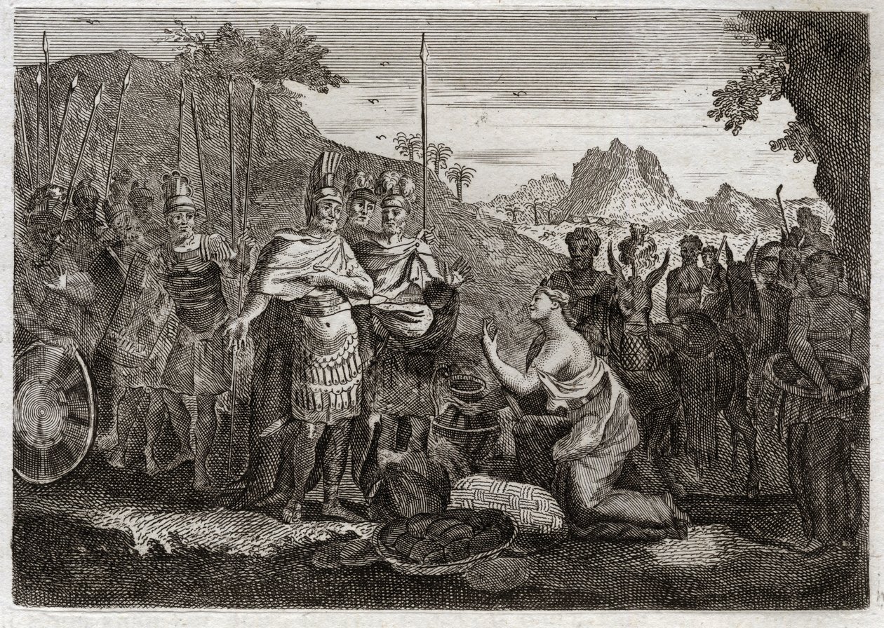 Bible de Royaumont, Ancien Testament : Abigaïl. Abigaïl, femme de Nabal, apaise la colère de David par sa sagesse. Illustration de 1811. - Unknown artist