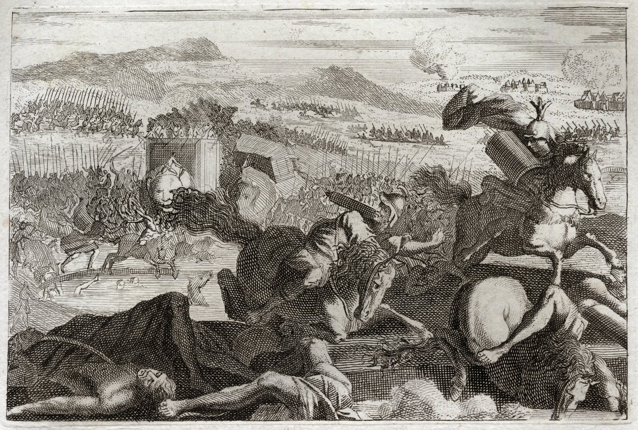 Bible de Royaumont, Ancien Testament : Mort de Judas. Défaite de Démétrios Ier Soter et Nicanor. Mort de Judas Maccabée au combat. Illustration de 1811. - Unknown artist